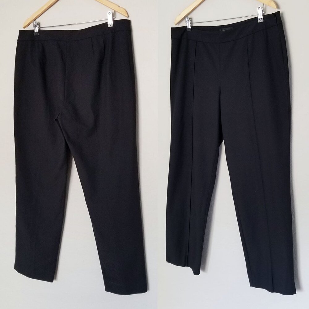 St. John Emma Trouser Pants Womens 16 Black Gray Birdseye Tapered Leg Full USA